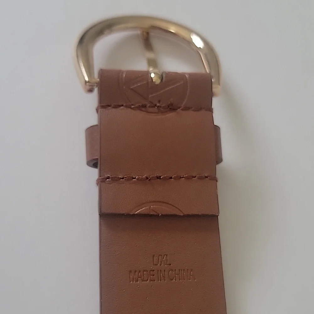 Adrienne Vittadini AV Signature Logo Brown Belt With Polished Gold Buckle L/XL - Picture 9 of 9